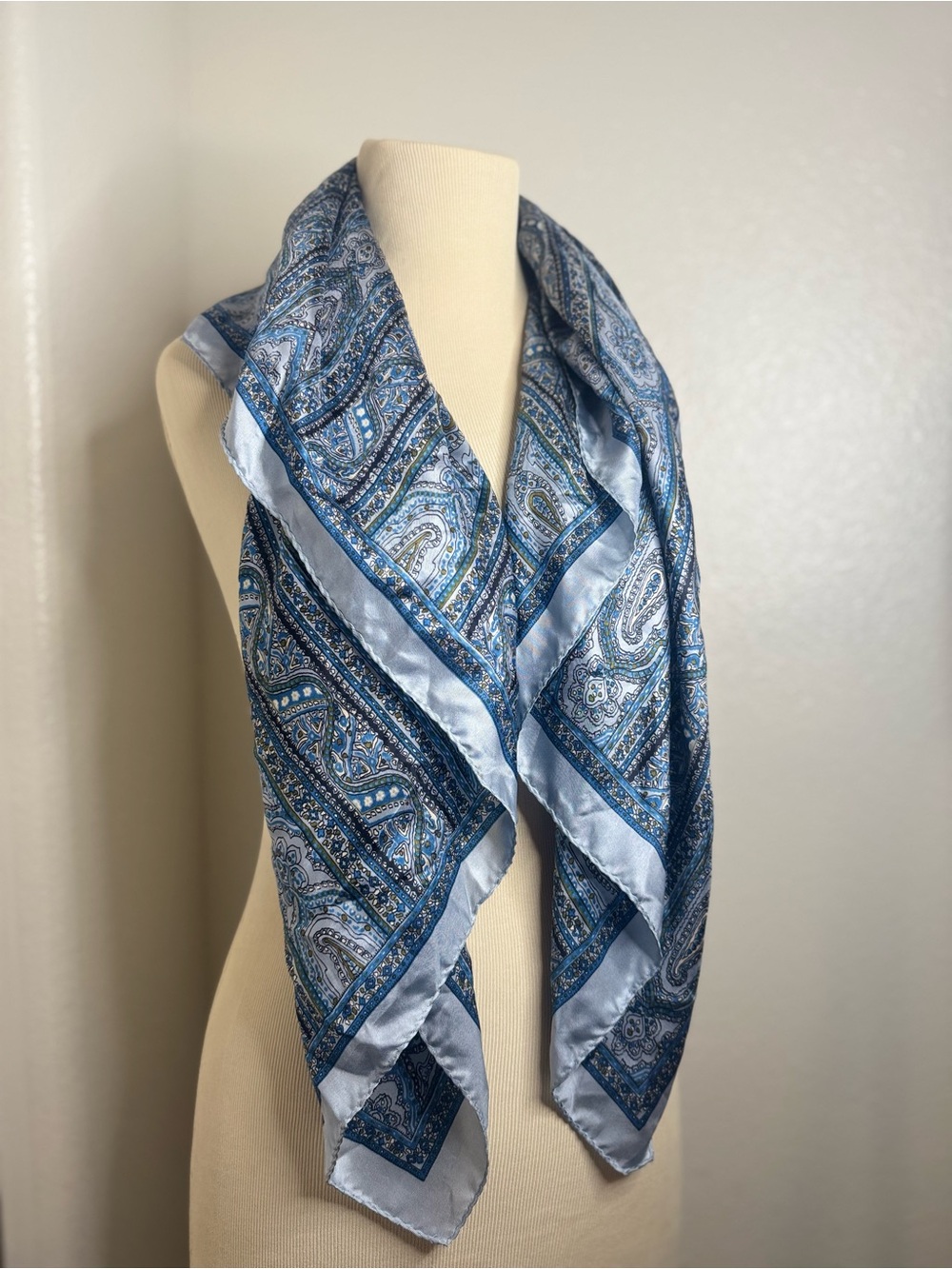 Glentex 100% Silk Blue Paisley Square Scarf - Women's Accessory